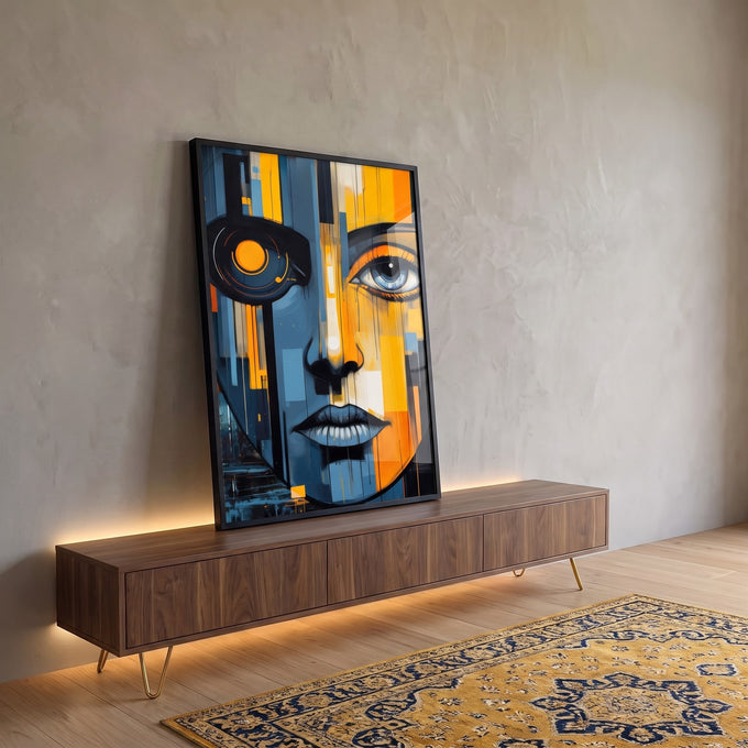 Quadro Decorativo Rosto Artístico - Estilo Contemporâneo para Sua Decoração em ambiente decorado - quadros decorativos para sala