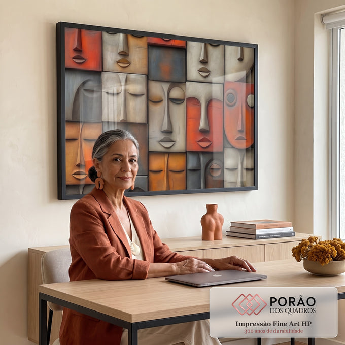 Quadro Decorativo Faces Abstratas Arte Moderna em escritorio moderno - quadros decorativos para sala