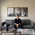 Quadro Decorativo Abstração Urbana: Modernidade em Preto e Branco em sala de estar moderna - quadros decorativos para sala