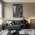 Quadro Decorativo Labirinto Preto e Branco em sala de estar moderna - quadros decorativos para sala