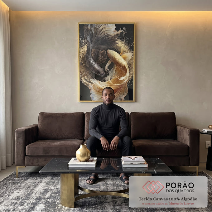 Quadro Decorativo Peixes Elegantes em Dança em sala de estar moderna - quadros decorativos para sala