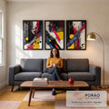 Quadro Decorativo Arte Abstrata - Linhas Dinâmicas e Cores Impactantes em sala de estar moderna - quadros decorativos para sala