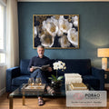 Quadro Decorativo Elegância Floral Dourada em sala de estar moderna - quadros decorativos para sala