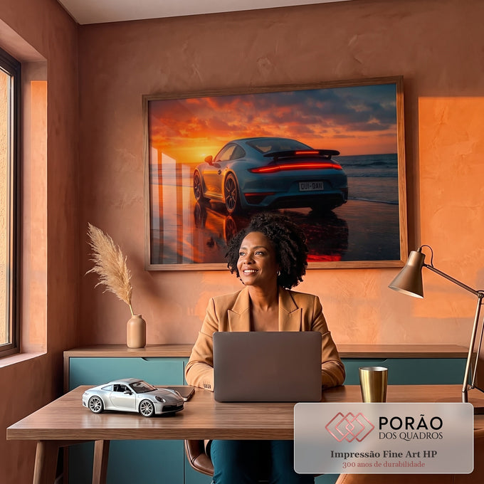 Quadro Decorativo Carro e Pôr do Sol em escritorio moderno - quadros decorativos para sala