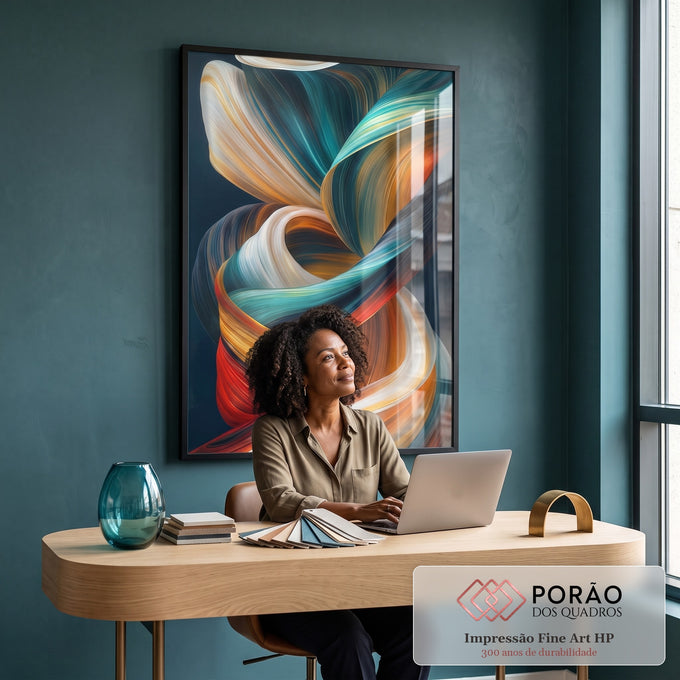 Quadro Decorativo Espiral de Cores em escritorio moderno - quadros decorativos para sala