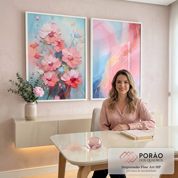 Quadro Decorativo Duo Abstrato Primavera Doce - Estilo e Elegância para Sua Decoração em escritorio moderno - quadros decorativos para sala
