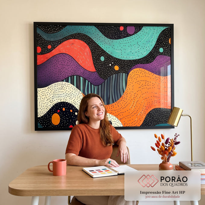 Quadro Decorativo Abstrato Ondas Cósmicas: Arte em Cores Vivas para Sua Decoração em escritorio moderno - quadros decorativos para sala