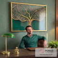 Quadro Decorativo - Árvore Dourada Elegante em escritorio moderno - quadros decorativos para sala