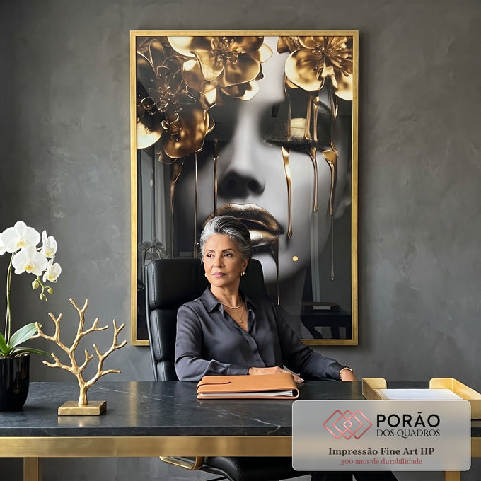Quadro Decorativo - Rosto de Ouro em escritorio moderno - quadros decorativos para sala