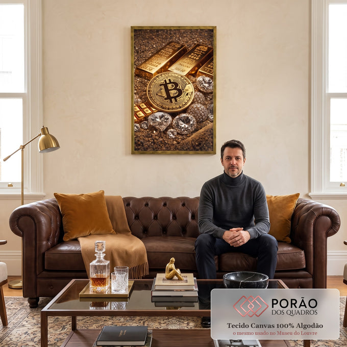 Quadro Decorativo Riqueza Dourada em sala de estar moderna - quadros decorativos para sala