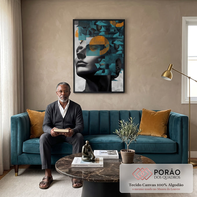 Harmonia Abstrata: Quadro Feminino Elegante em sala de estar moderna - quadros decorativos para sala