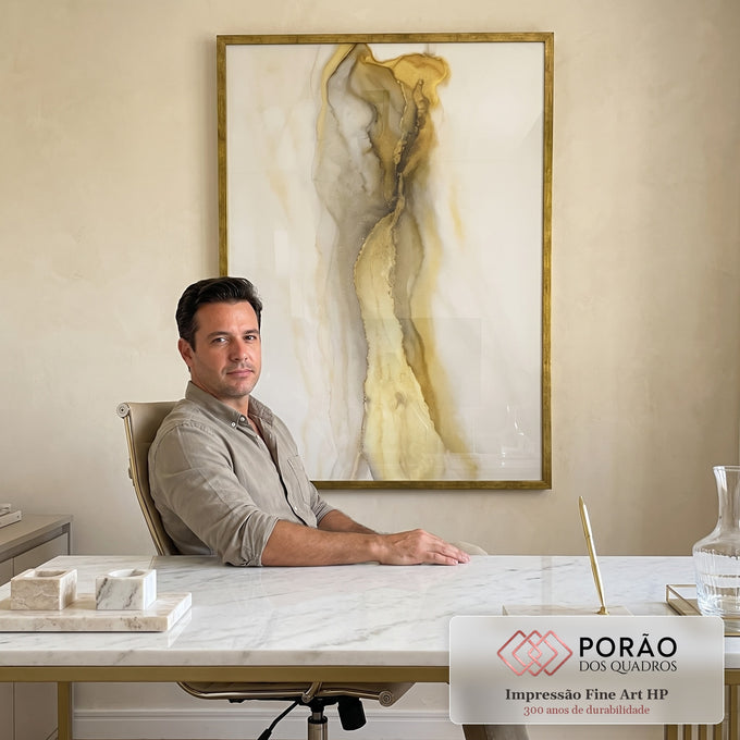Quadro Decorativo Luxo Ondas Douradas em escritorio moderno - quadros decorativos para sala