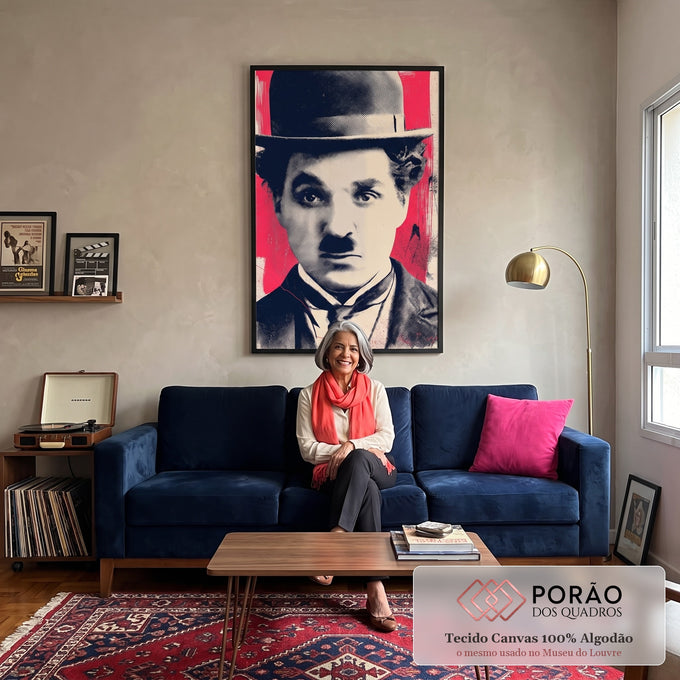Quadro Decorativo Charlie Chaplin Moderno em sala de estar moderna - quadros decorativos para sala
