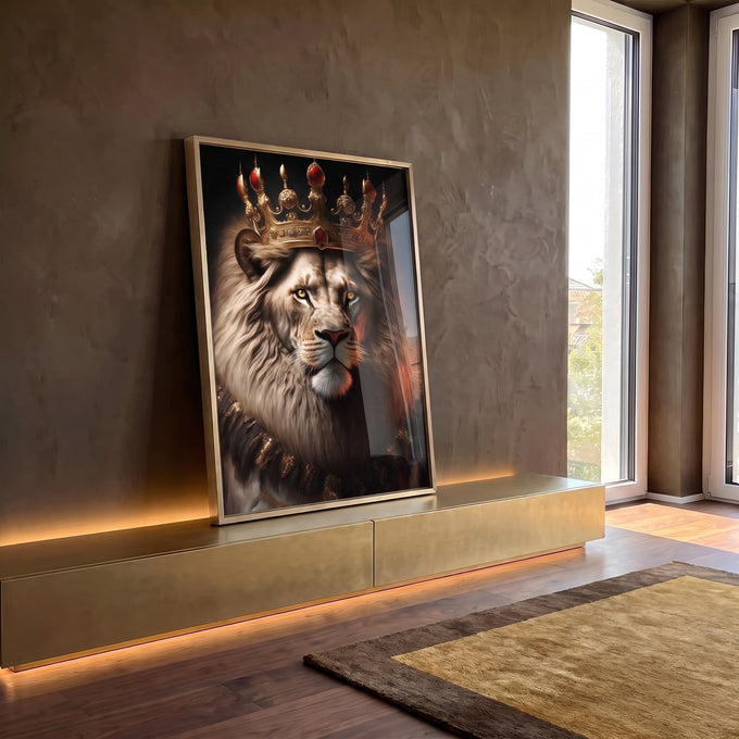 Quadro Decorativo Majestoso Rei da Selva - Exclusividade em ambiente decorado - quadros decorativos para sala