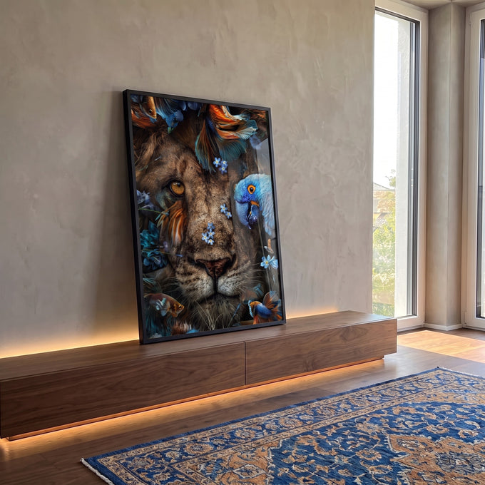 Quadro Decorativo: Majestade Selvagem e Cores Encantadoras em ambiente decorado - quadros decorativos para sala