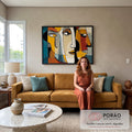 Quadro Decorativo Abstrato do Diálogo Silencioso em sala de estar moderna - quadros decorativos para sala