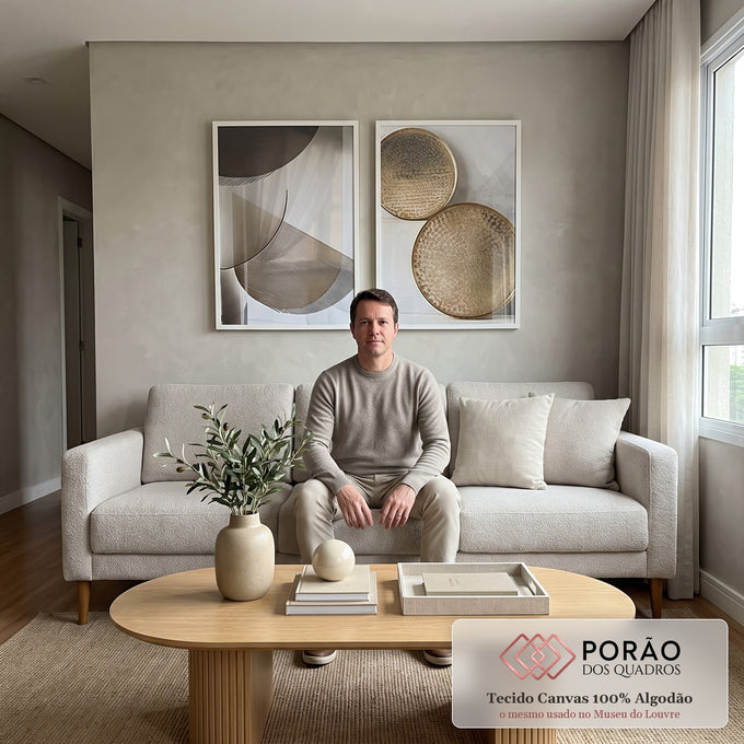 Quadro Decorativo Reflexos Dourados - Suprema Elegância em sala de estar moderna - quadros decorativos para sala