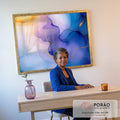 Quadro Decorativo Harmonia Abstrata em Azul, Roxo e Dourado em escritorio moderno - quadros decorativos para sala