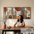 Quadro Decorativo Abstrato Tripartido Vibrante em escritorio moderno - quadros decorativos para sala