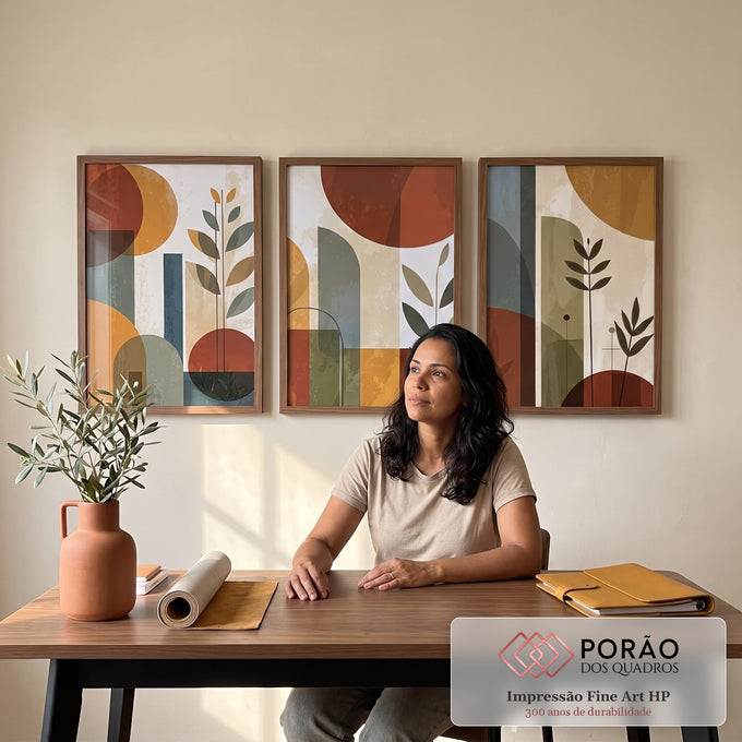 Quadro Decorativo Abstrato Tripartido Vibrante em escritorio moderno - quadros decorativos para sala
