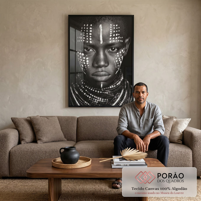 Quadro Decorativo Rosto Humano em Preto e Branco em sala de estar moderna - quadros decorativos para sala