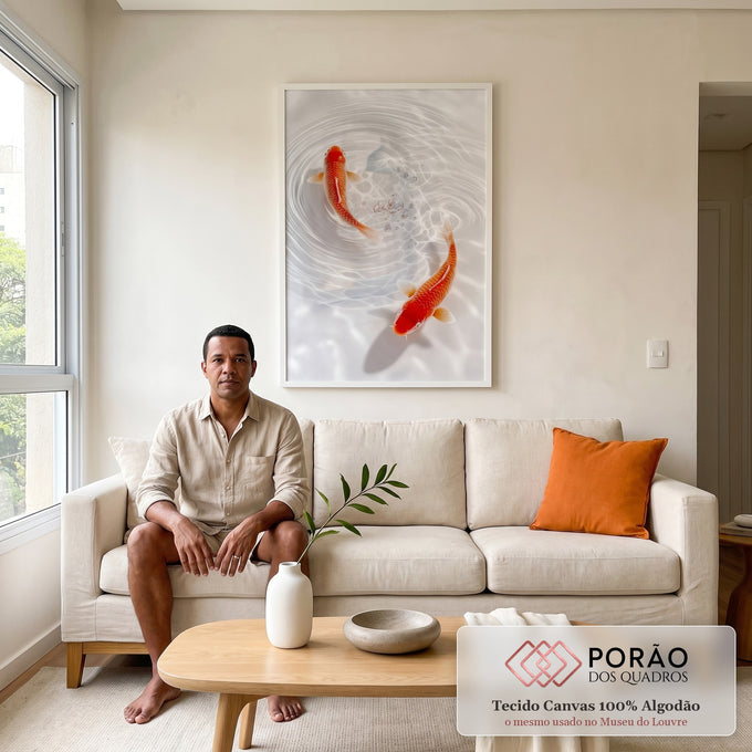 Quadro Decorativo Koi em Serenidade em sala de estar moderna - quadros decorativos para sala