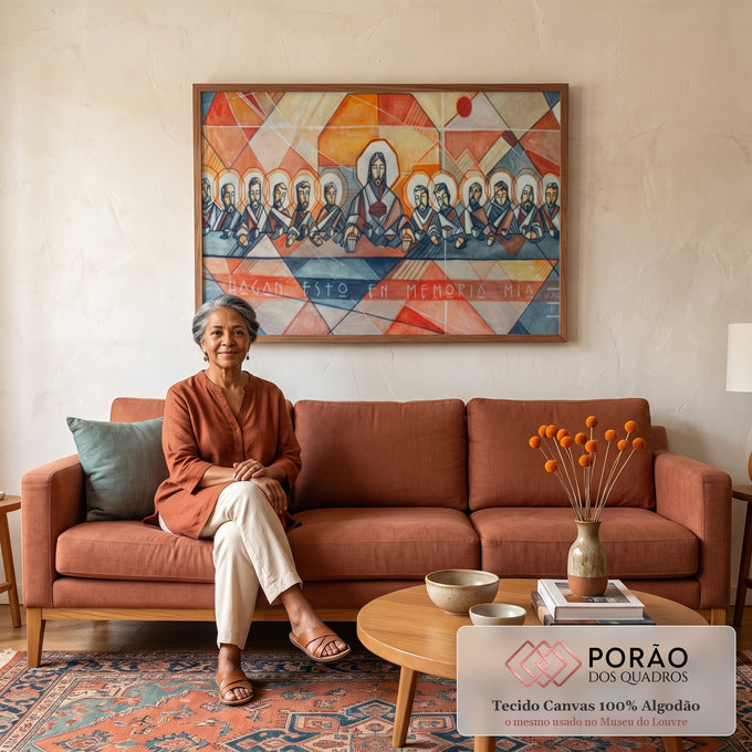 Quadro Decorativo Santa Ceia Cubista: Inspiração Divina em sala de estar moderna - quadros decorativos para sala