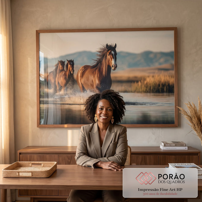 Quadro Decorativo: Cavalos Liberdade em Movimento em escritorio moderno - quadros decorativos para sala