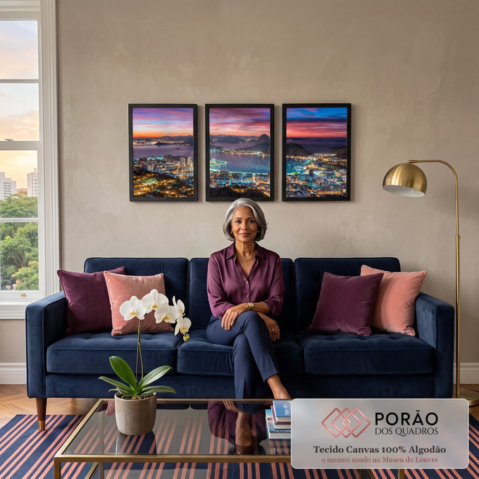 Quadro Decorativo: Anoitecer Magnífico no Rio em sala de estar moderna - quadros decorativos para sala