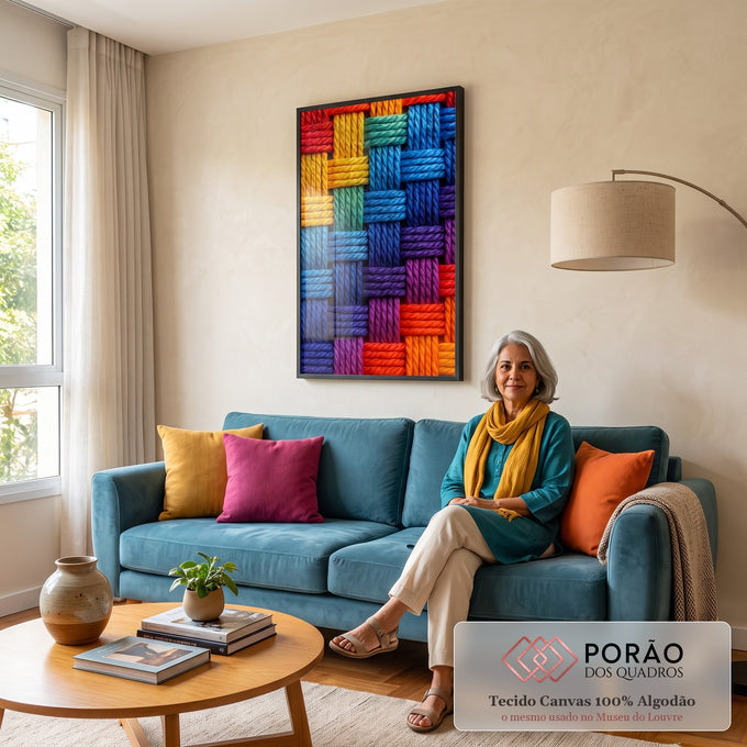 Quadro Decorativo Cores Vibrantes para Alegrar em sala de estar moderna - quadros decorativos para sala
