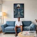 Quadro Decorativo Orixá Iemanjá: Rainha do Mar em sala de estar moderna - quadros decorativos para sala