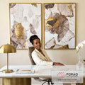 Quadro Decorativo Abstração Ouro e Branco Toque Luxuoso em escritorio moderno - quadros decorativos para sala