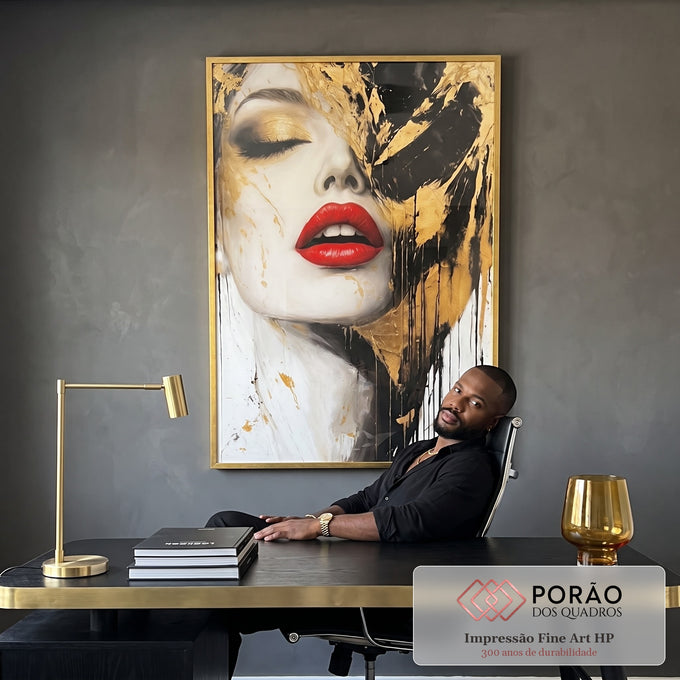 Quadro Decorativo Feminino Elegante com Dourado em escritorio moderno - quadros decorativos para sala