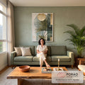 Quadro Decorativo Minimalista de Folhas Verdes - Elegância e Sustentabilidade em sala de estar moderna - quadros decorativos para sala