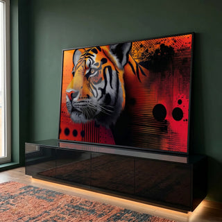 Quadro Decorativo Tigre em Arte Digital Abstrata em ambiente decorado - quadros decorativos para sala