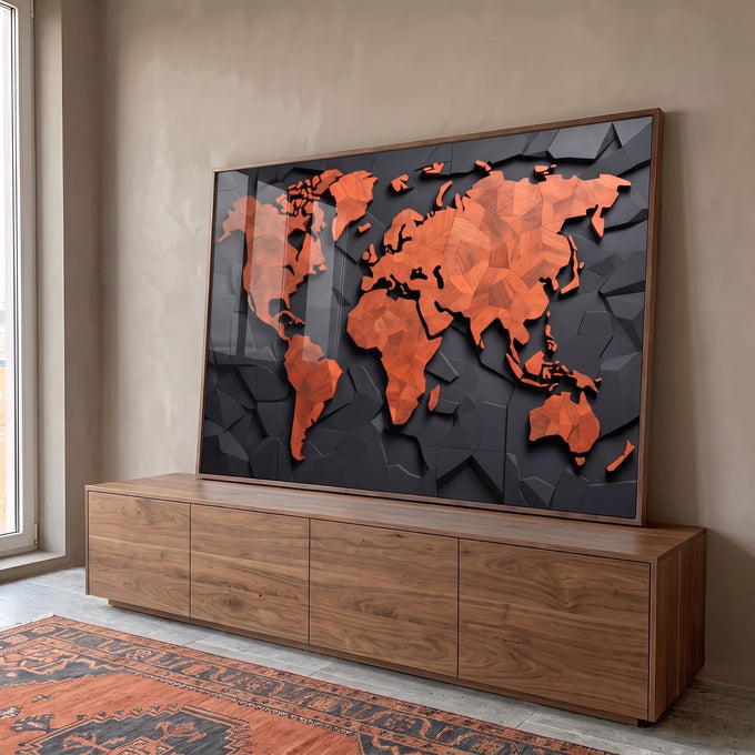 Quadro Decorativo Mapa do Estilo Moderno: Elegância Única em ambiente decorado - quadros decorativos para sala