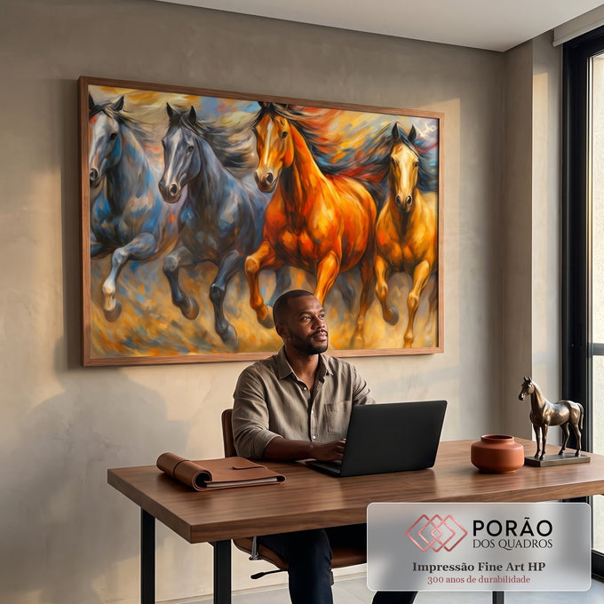 Cavalos em Movimento - Quadro Decorativo em escritorio moderno - quadros decorativos para sala