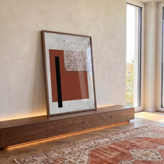Quadro Decorativo Elegância Abstrata em Tons Serenos em ambiente decorado - quadros decorativos para sala