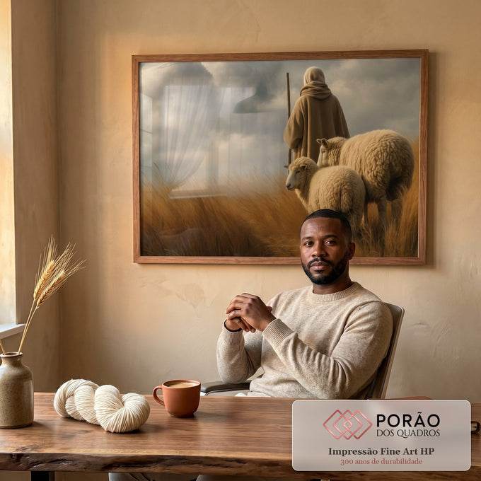 Quadro Decorativo Pastor e Ovelhas em escritorio moderno - quadros decorativos para sala