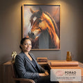 Quadro Decorativo - Cavalo Marrom Majestoso em escritorio moderno - quadros decorativos para sala