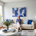 Quadro Decorativo Onda da Serenidade - Aquarela em Tons de Azul em sala de estar moderna - quadros decorativos para sala