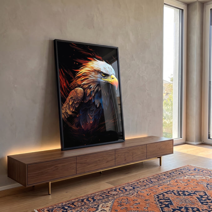 Quadro Decorativo Águia Abstrata Colorida - Arte Vibrante para Sua Decoração em ambiente decorado - quadros decorativos para sala