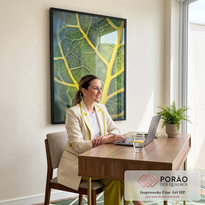 Quadro Decorativo Folha Verde Inspiração em escritorio moderno - quadros decorativos para sala