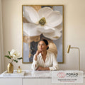 Quadro Decorativo Elegância em Flor: Quadro Magnólia Dourada em escritorio moderno - quadros decorativos para sala