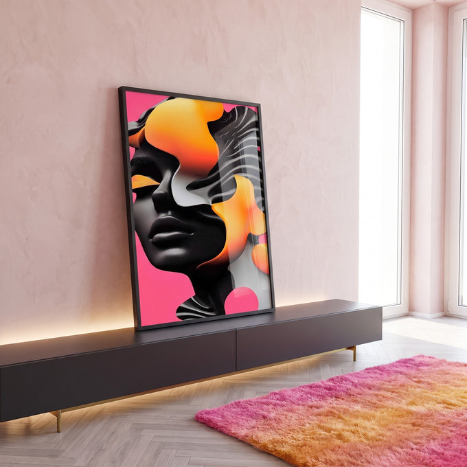 Quadro Decorativo Colorido Mulher Abstrato em ambiente decorado - quadros decorativos para sala