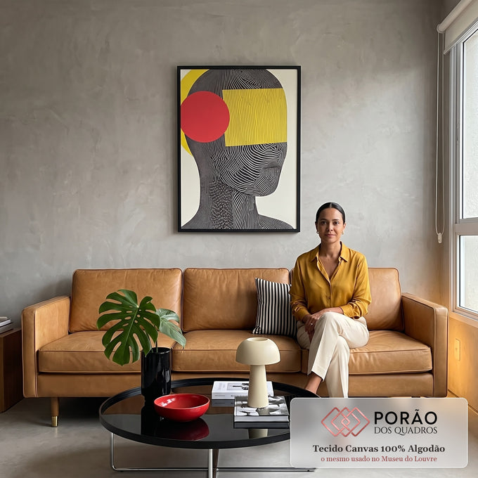 Quadro Decorativo Rosto Abstrato - Forma e Cores Contemporâneas em sala de estar moderna - quadros decorativos para sala