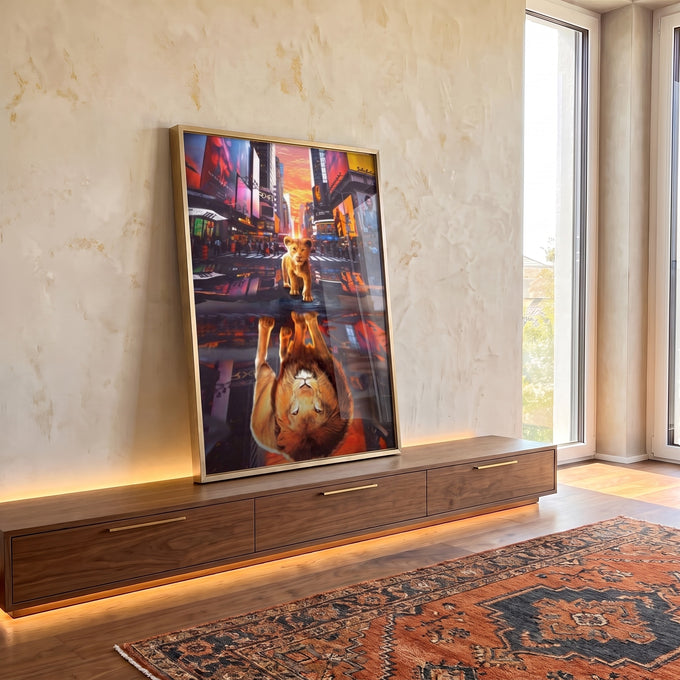 Quadro Decorativo Leão & Filhote: Força e Ternura Unidas em ambiente decorado - quadros decorativos para sala