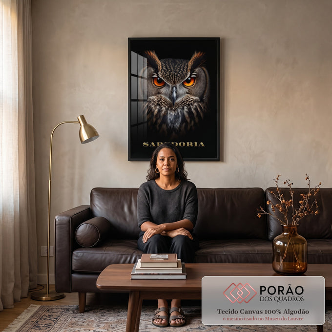 Quadro Decorativo Coruja da Infinita Sabedoria em sala de estar moderna - quadros decorativos para sala