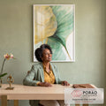 Quadro Decorativo Folhagem Dourada e Verde - Elegância Natural para sua Casa em escritorio moderno - quadros decorativos para sala