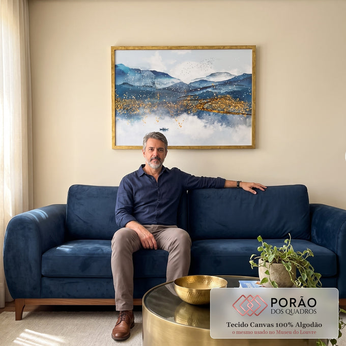 Quadro Decorativo Paisagem Montanhosa - Inspiração Natural em sala de estar moderna - quadros decorativos para sala